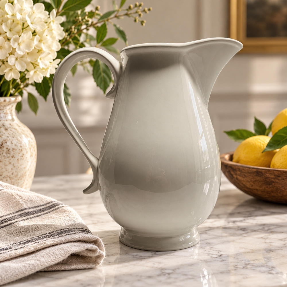 Crate & Barrel Large White Ceramic Pitcher 9.5” Modern Pottery Jug NWOT